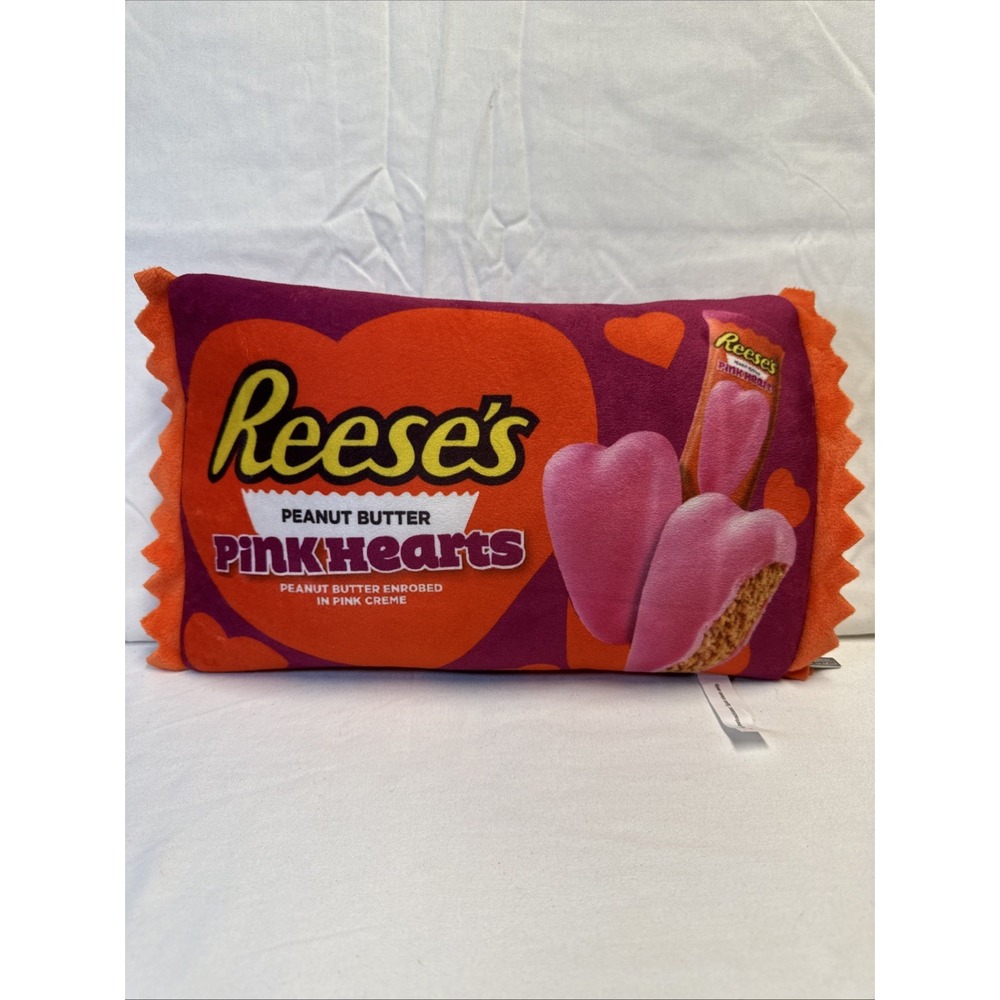 Iscream Valentine Reese's Pink Hearts Pillow 14x9 With 1 Plushie